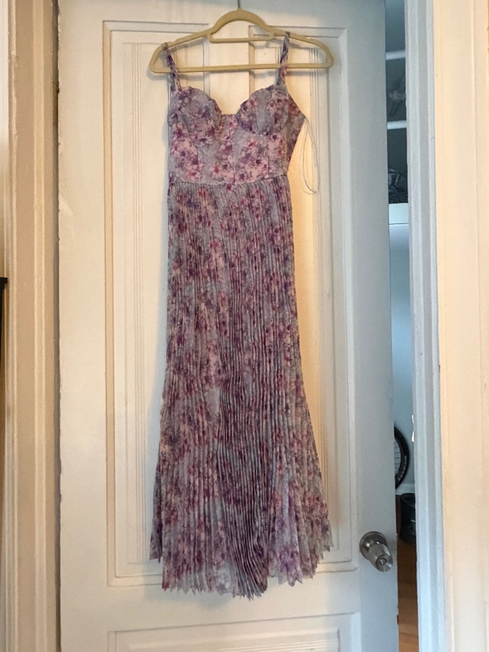 Alluring Invite Purple Multi Floral Pleated Bustier Midi Dress